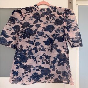 KEEPSAKE the Label Floral Blouse - Dark Blue and Light Pink